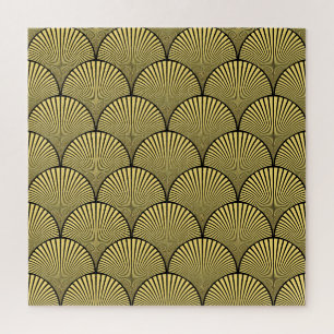 Japanisches Art Deco: Schwarzes Golddesign Puzzle