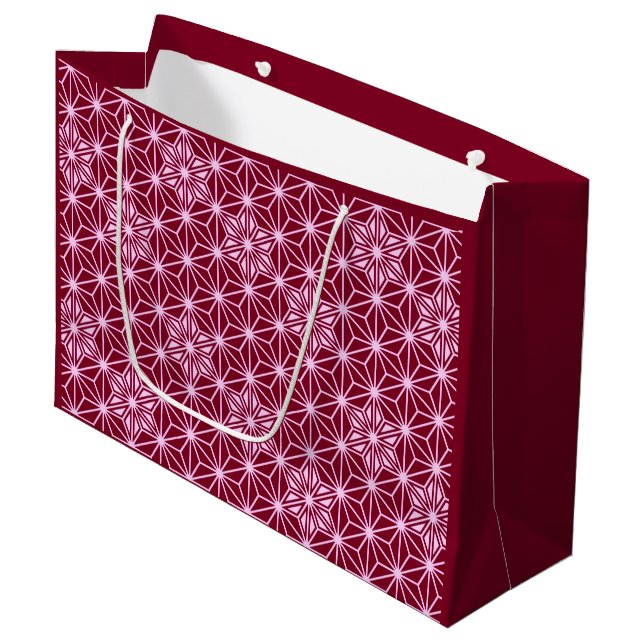 Japanisches Asanoha-Muster - Bordeaux Große Geschenktüte (Vorderseite Schrägansicht)