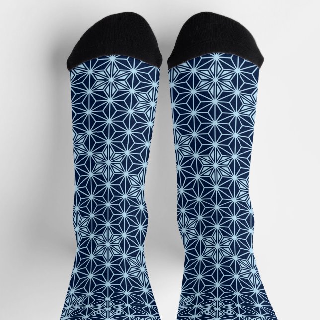 Japanisches Asanoha-Muster, Indigoblau Socken (Oben)