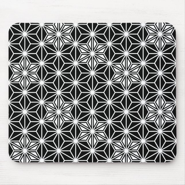 Japanisches Asanoha-Muster - Schwarzweiß Mousepad (Vorne)