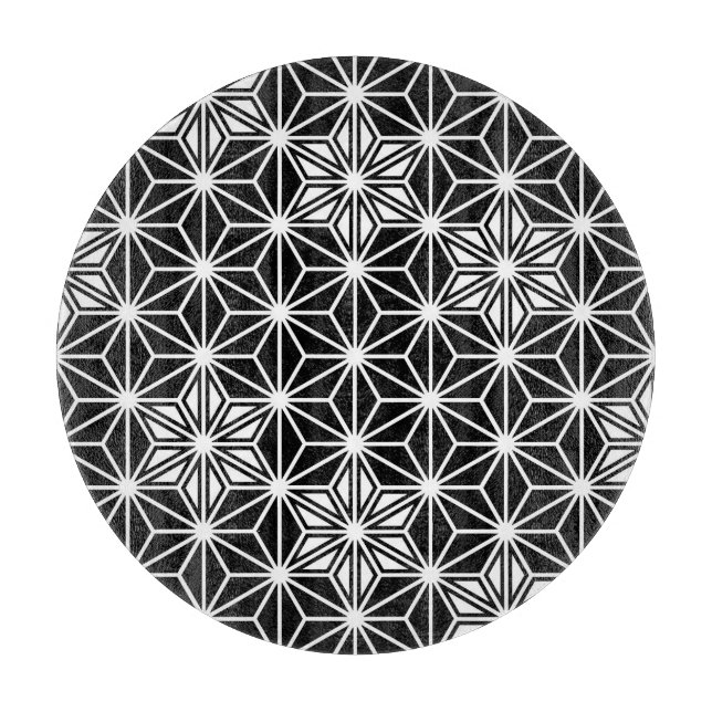 Japanisches Asanoha-Muster - Schwarzweiß Schneidebrett (Vorderseite)