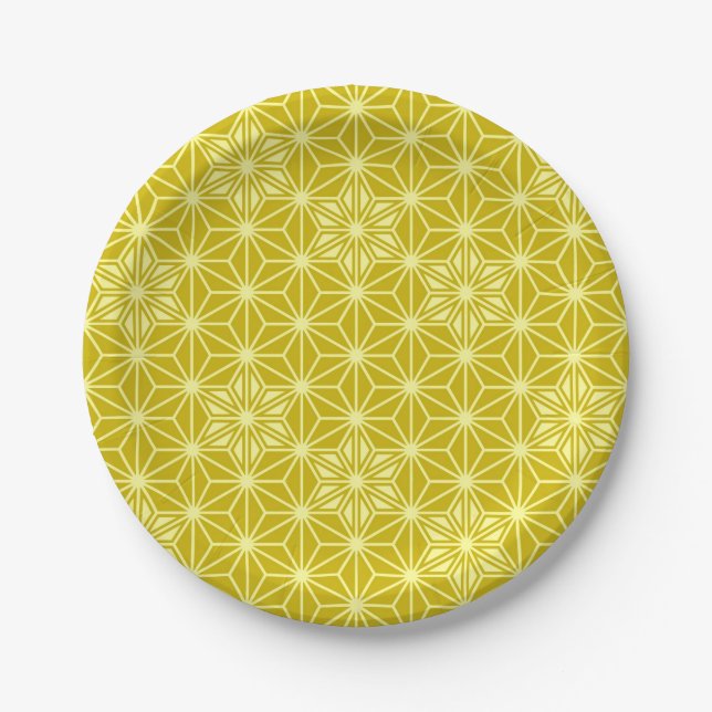 Japanisches Asanoha-Muster - Senfgold Pappteller (Vorderseite)
