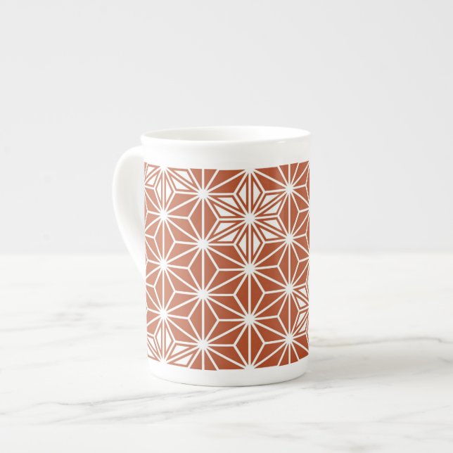 Japanisches Asanoha-Muster - Terrakotta Prozellantasse (Vorderseite Links)