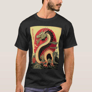 Japanisches ästhetisches rotes Drachen-Symbol Kanj T-Shirt