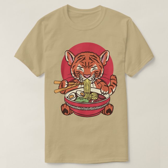 Japanisches Baby Tiger Eating Ramen Noodles  T-Shirt (Design vorne)