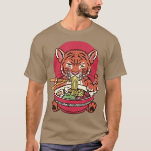 Japanisches Baby Tiger Eating Ramen Noodles  T-Shirt