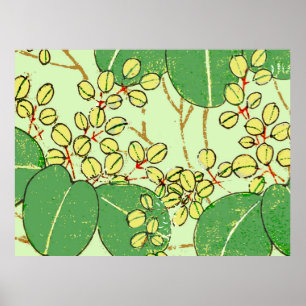 Japanisches Blatt Blumen Botanisches Kunstmuster Poster