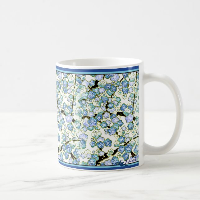 Japanisches blaues Blossums - 11 Unze-Kaffee-Tasse Tasse (Rechts)