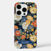 Japanisches blaues Blumenmuster mit Monogramm