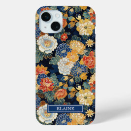 Japanisches blaues Blumenmuster mit Monogramm Case-Mate iPhone Hülle