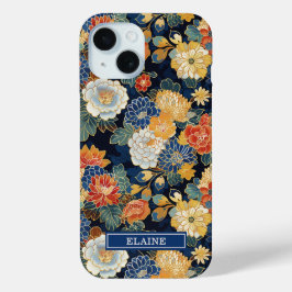 Japanisches blaues Blumenmuster mit Monogramm Case-Mate iPhone Hülle