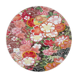 Japanisches Blumenkrebs Blossom Weißes Rotes Glas Schneidebrett