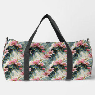 Japanisches Blumenmuster, Rosa mit Gold Duffle Bag