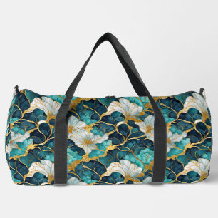 Japanisches Blumenmuster Teal Gold Duffle Bag