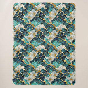 Japanisches Blumenmuster Teal Gold Sherpadecke