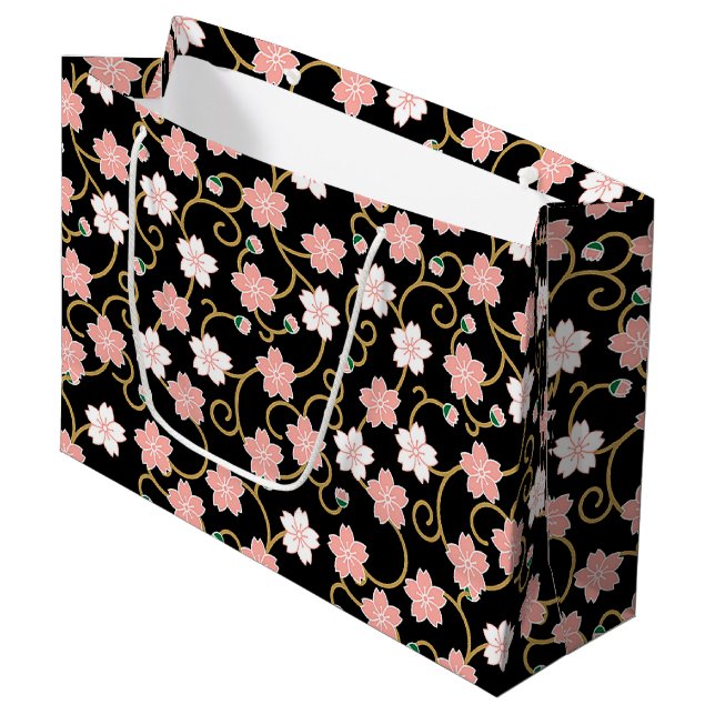 Japanisches Cherry Blossom Muster Große Geschenktüte (Vorderseite Schrägansicht)