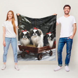 Japanisches Chin Snowy Sleigh Weihnachtsdekor Fleecedecke