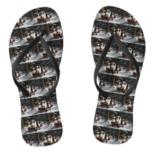 Japanisches Chin Snowy Sleigh Weihnachtsdekor Flip Flops