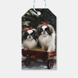 Japanisches Chin Snowy Sleigh Weihnachtsdekor Geschenkanhänger