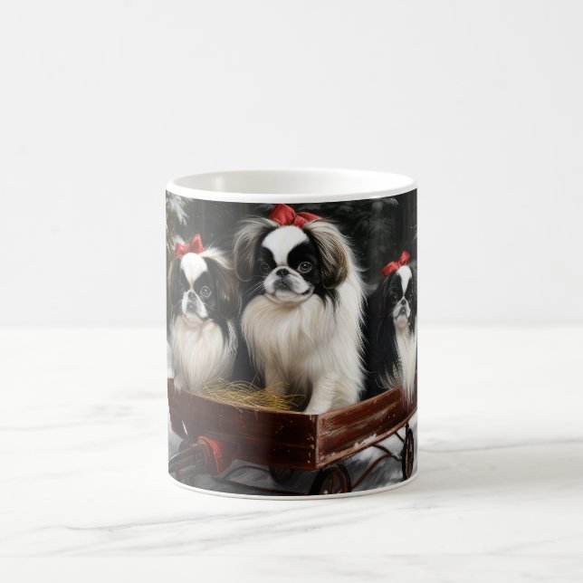 Japanisches Chin Snowy Sleigh Weihnachtsdekor Kaffeetasse (Mittel)