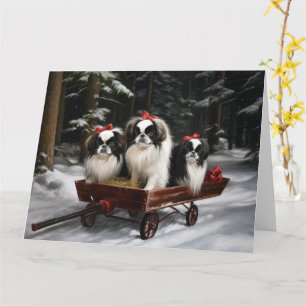 Japanisches Chin Snowy Sleigh Weihnachtsdekor Karte