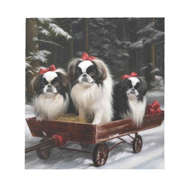 Japanisches Chin Snowy Sleigh Weihnachtsdekor Notizblock (Vorderseite)