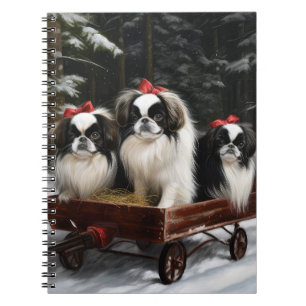 Japanisches Chin Snowy Sleigh Weihnachtsdekor Notizblock