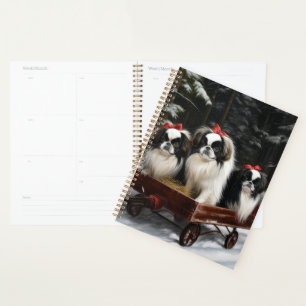 Japanisches Chin Snowy Sleigh Weihnachtsdekor Planer