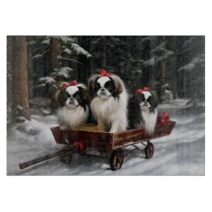 Japanisches Chin Snowy Sleigh Weihnachtsdekor Schneidebrett