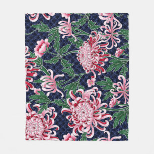 Japanisches Chrysanthemen-Pfingstrosen-Vintage-Mus Fleecedecke