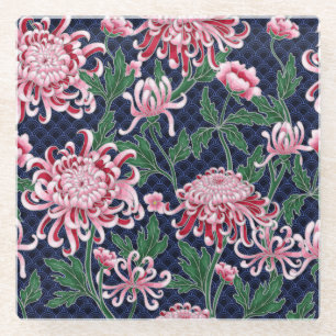 Japanisches Chrysanthemen-Pfingstrosen-Vintage-Mus Glasuntersetzer