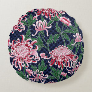 Japanisches Chrysanthemen-Pfingstrosen-Vintage-Mus Rundes Kissen