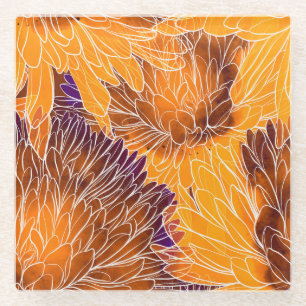 Japanisches Chrysanthemum: Aquarellfarbenes Nahtlo Glasuntersetzer