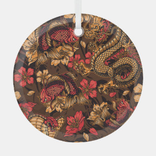 Japanisches Drachen-Koi-Muster. Ornament Aus Glas