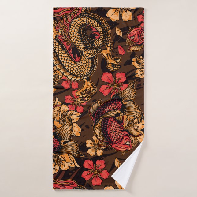 Japanisches Drachenkoi-Muster. Badehandtuch (Badehandtuch)