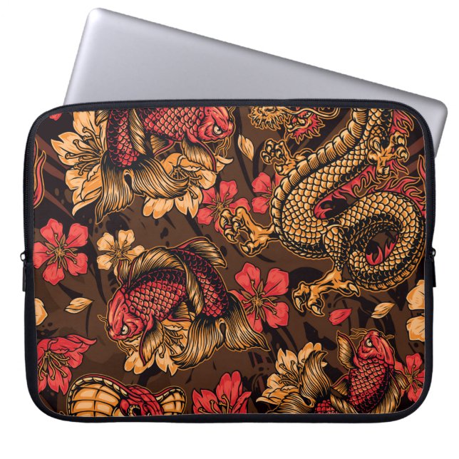 Japanisches Drachenkoi-Muster. Laptopschutzhülle (Vorderseite)