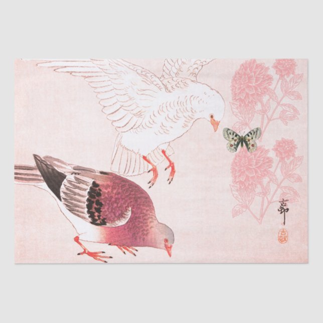 JAPANISCHES DRUCKPAPIER FLYING WHITE DOVE SEIDENPAPIER (Vorderseite)
