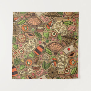 Japanisches Essen: Cute Hand Drawn Wandteppich