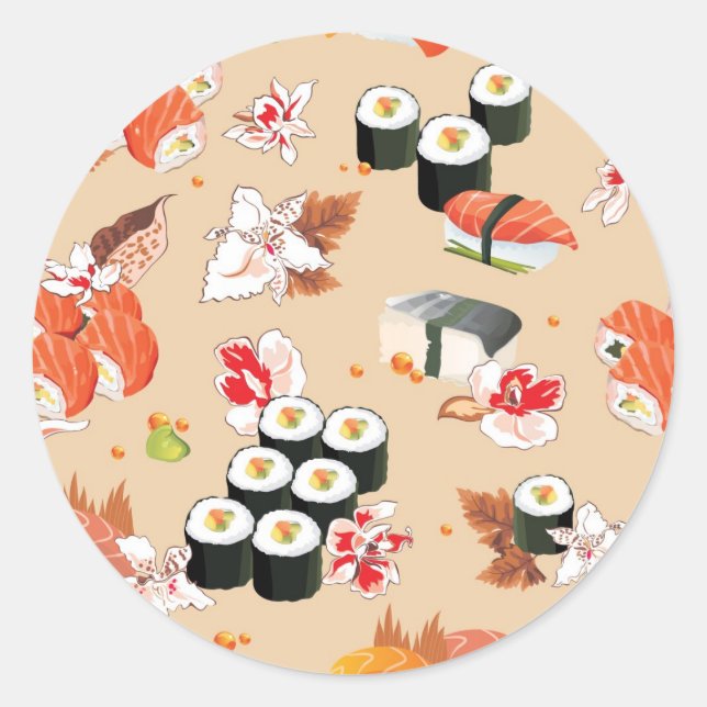 Japanisches Essen: Sushi Muster 3 Runder Aufkleber (Vorderseite)