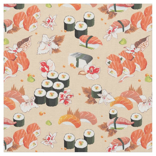 Japanisches Essen: Sushi Muster 3 Stoff (Nahaufnahme)