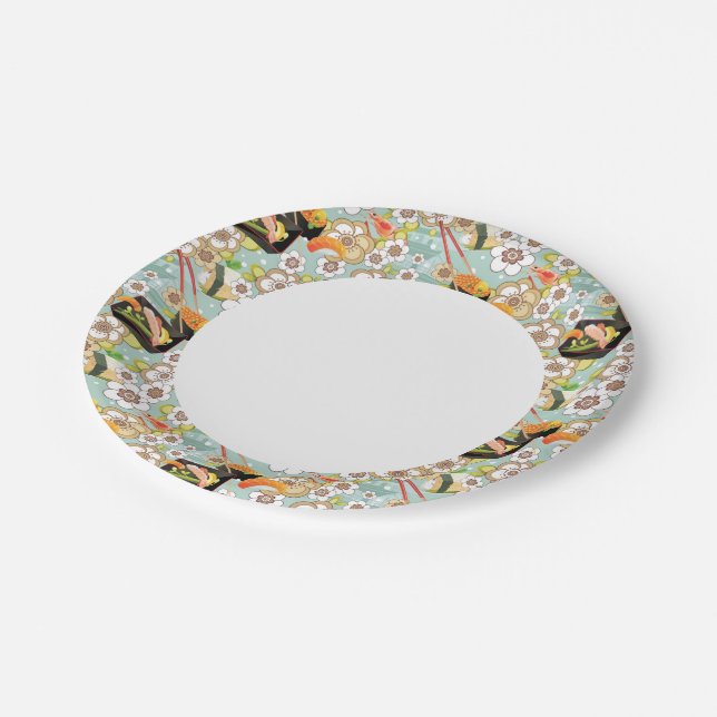 Japanisches Essen: Sushi-Muster 4 Pappteller (Schrägansicht)