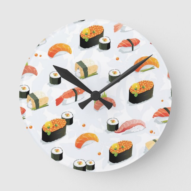 Japanisches Essen:Sushi-Muster Runde Wanduhr (Vorderseite)