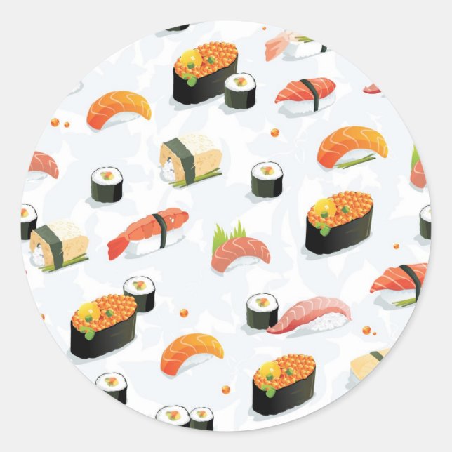 Japanisches Essen: Sushi Muster Runder Aufkleber (Vorderseite)