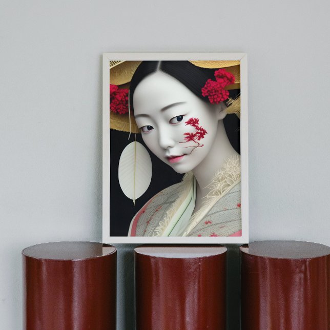 Japanisches Floral Geisha Red Gold Fantasy Art Pos Poster (Von Creator hochgeladen)