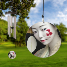 Japanisches Floral Geisha Red Gold Fantasy Art Pos
