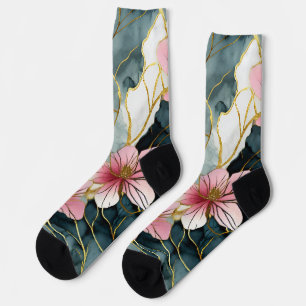 Japanisches Florales Rosa Gold Socken