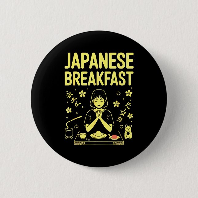 Japanisches Frühstück Zen Morgen Miso-Reis-Tee-Gra Button (Vorderseite)