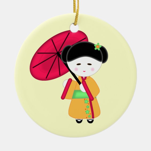 Japanisches Geisha-Mädchen Keramik Ornament (Vorne)