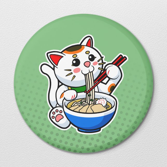 Japanisches Glückskatzen auf Ramen Magnet (Lucky Cat Ramen Magnet- Refrigerator View)