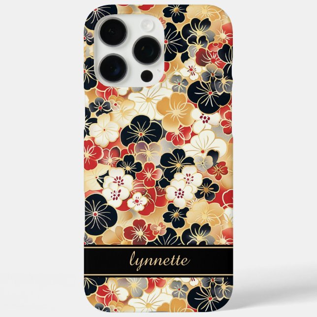 Japanisches Gold-Blumenmuster mit Monogramm Case-Mate iPhone Hülle (Rückseite)
